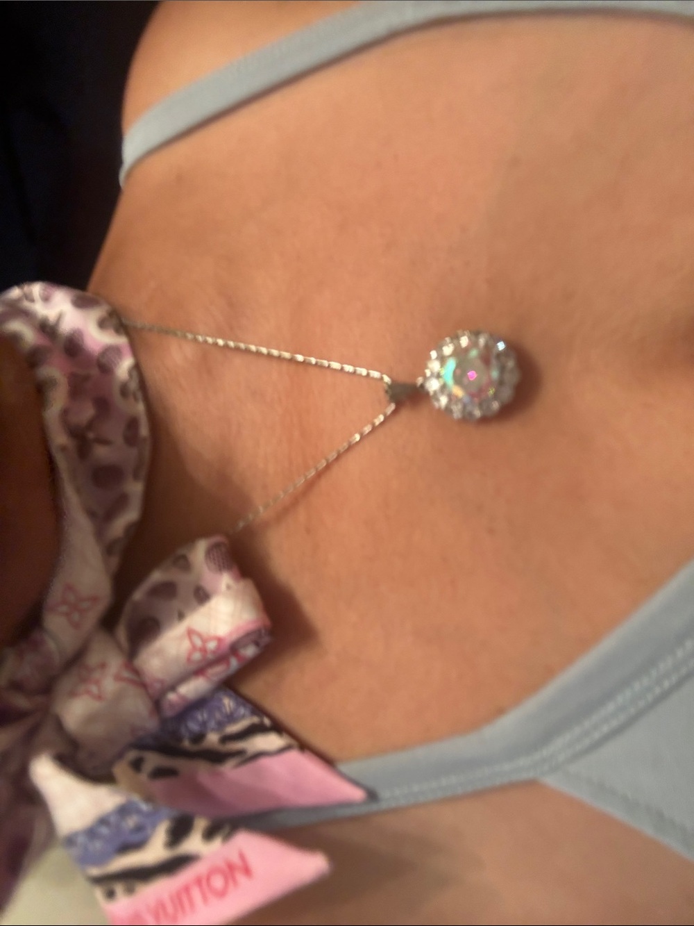 Silver 925 stamped Crystal Halo Pendant Necklace. Does not include the scarf.